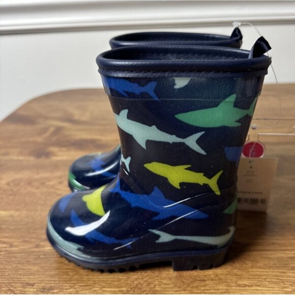 Carter's Boy's Rocky Rain Boot Navy Shark Printed Size 5 Toddler - Picture 4 of 9